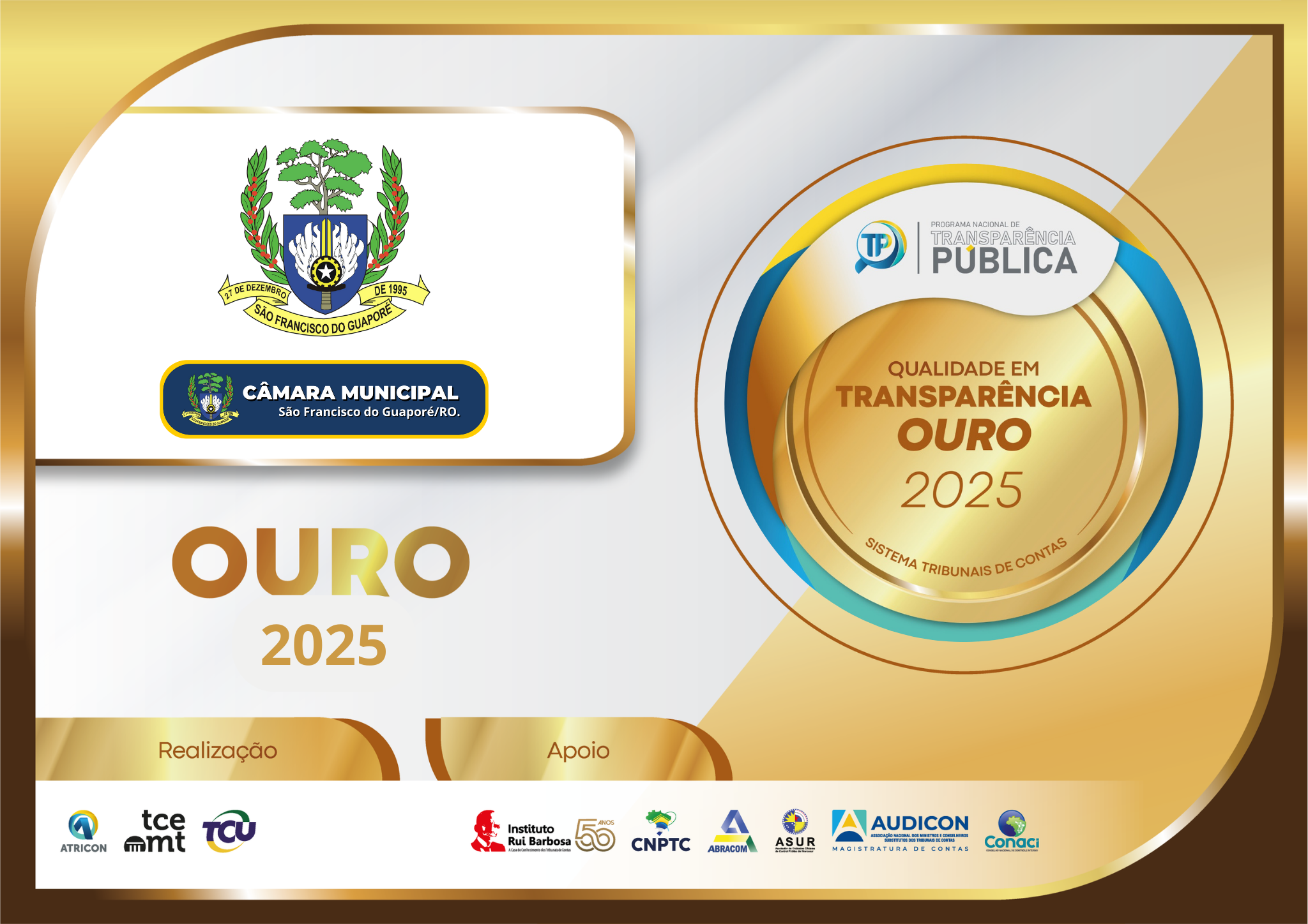 CÂMARA MUNICIPAL É SELO OURO EM TRANSPARÊNCIA