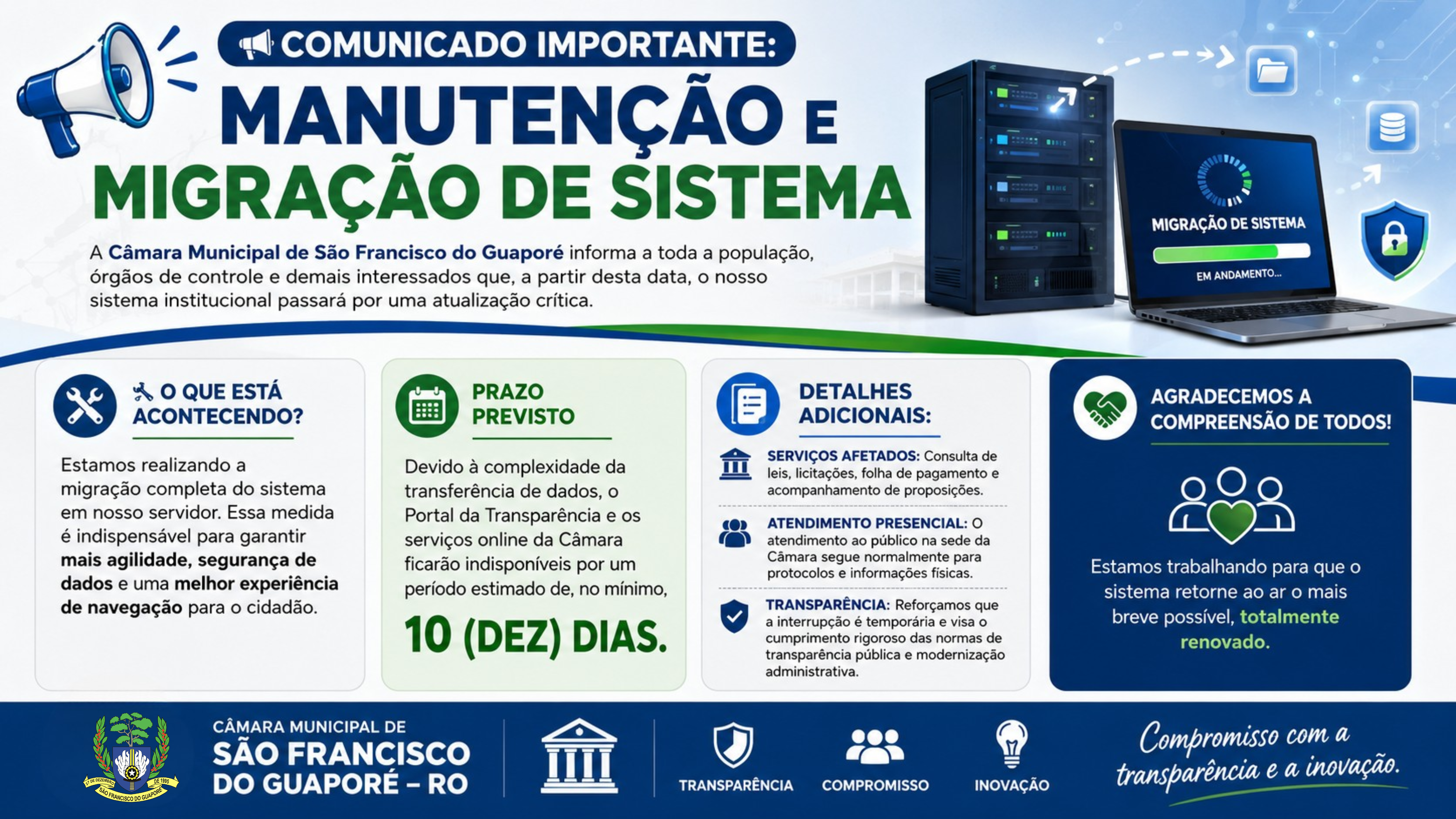 COMUNICADO IMPORTANTE: Manutenção e Migração de Sistema