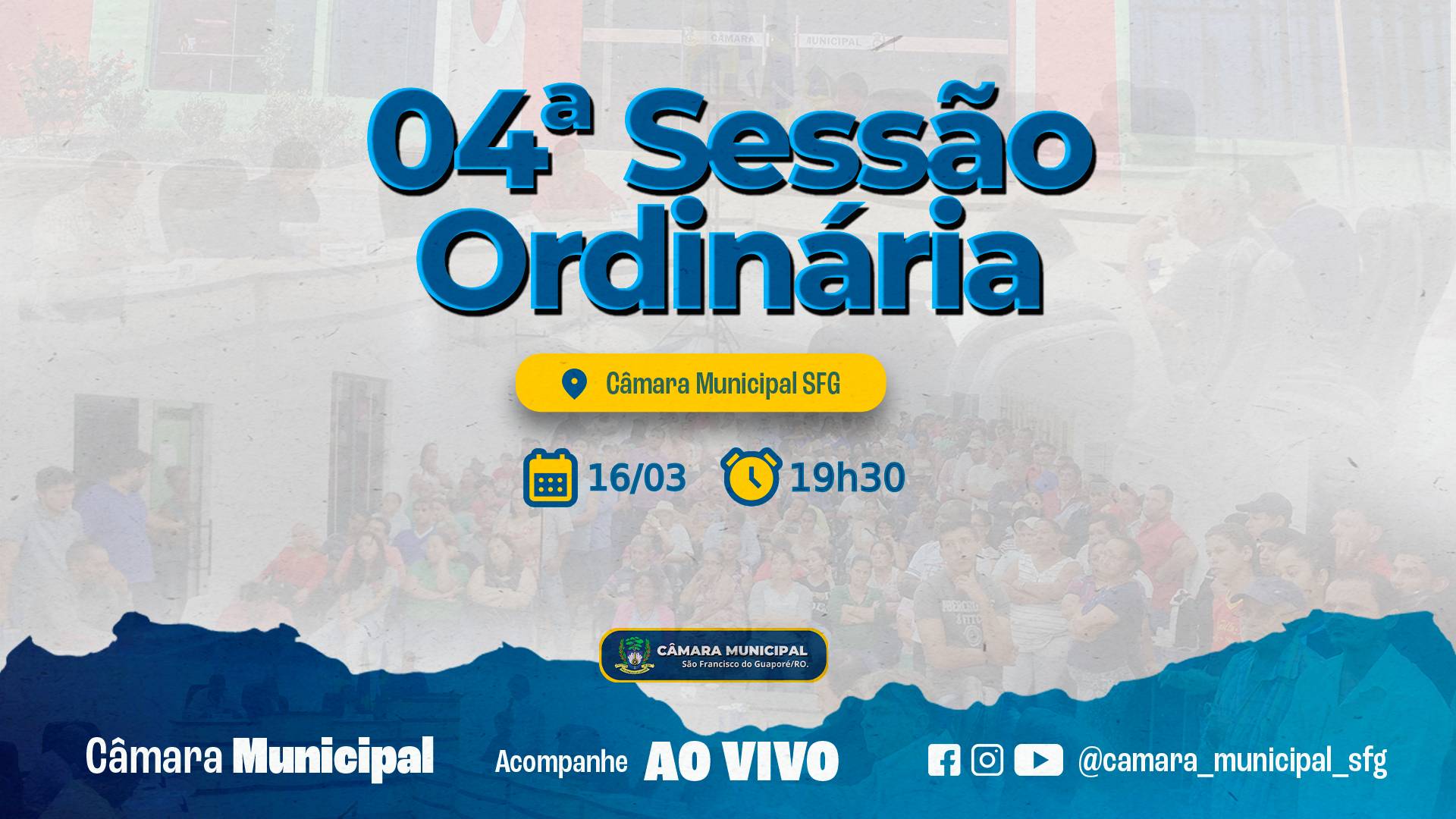 Ordem do Dia da 4ª Sessão Ordinária nesta Segunda, dia 13/03/2026.